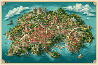 design fantasy map illustration, country map, vector map