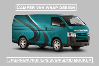 do camper van wrap design, custom van wrap, car,  truck wrap, any vehicle wrap