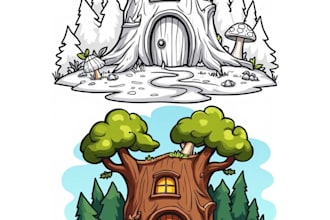 draw a unique coloring book page and black and white art