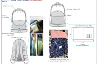 create bag tech packs and custom bag designs for manufacturing
