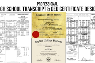 design high school transcript, ged certificate, diploma, home school transcript