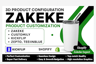 do any 2d 3d product configurator on kickflip, zepto and zakeke pod store design
