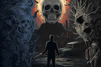 draw a detailed dark art rock gothic illustration