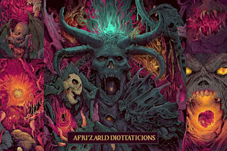 make a dark, brutal, horror, metal art illustration