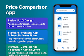 develop price comparison app, product price tracker app, deal finder app