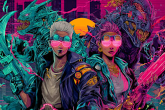 draw pop dark 80s cyberpunk illustration for t shirt design