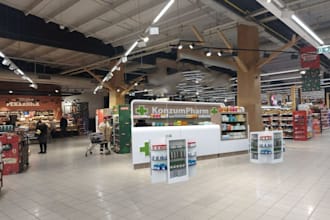 render modern pharmacy,medical store design,chemist interior,retail store layout