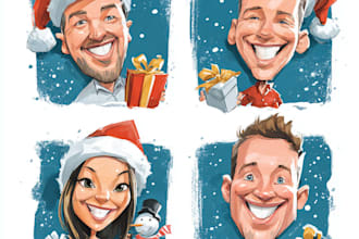 make family christmas caricatures, family holiday caricature