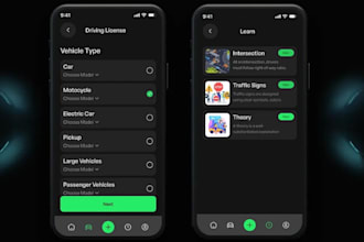develop car driving tutor website road sign learning app, instructor booking app