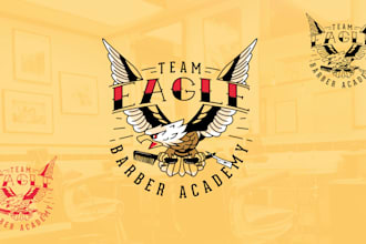 create a professional barbershop logo with razor, scissors and vintage style