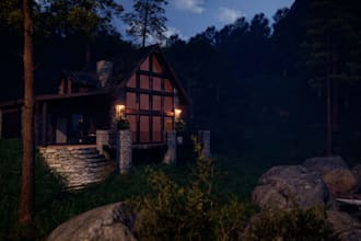 create a cinematic 3d environment scene