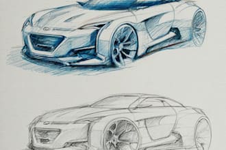 sketch a car or vehicle design concept using digital drawing