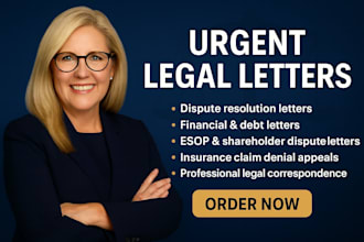 prepare urgent legal letters for disputes, finances, esop, and insurance appeals