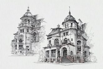 create pen and ink urban sketches and architectural illustrations