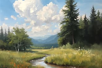 paint landscape in real oil painting on canvas