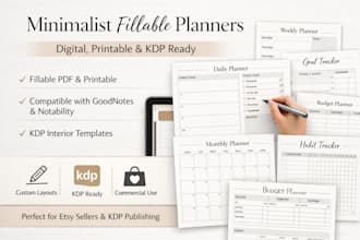 design digital journal, fillable pdf, canva workbook, monthly planner, calendar