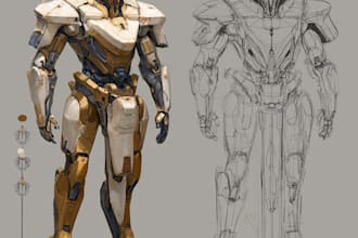 draw mecha robot armor character concept for you