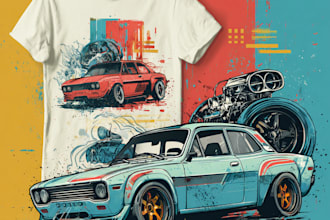 draw car racing illustration for t shirt design