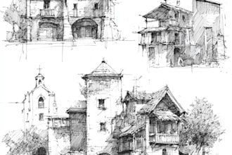 sketch houses and buildings