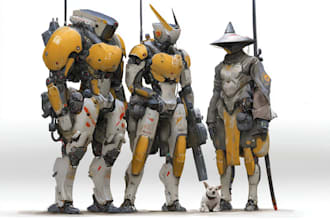 do a robots and concept art of futuristic mecha