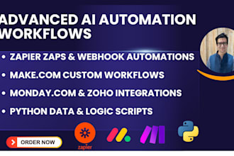 build zapier zaps, webhooks, monday com, make automations