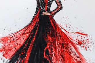 make gorgeous detailed fashion illustration and tech drawing