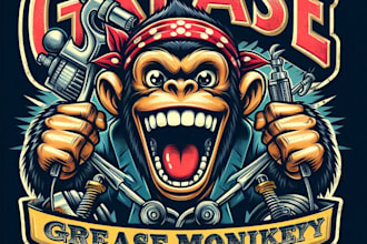 design high quality grease monkey mascot logo with t shirt design