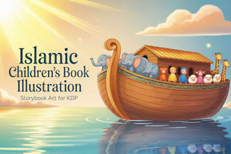 create islamic children storybook illustrations and childrens book art for KDP