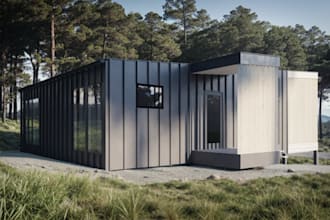build up 3d modular house, prefab metal structure, cgi exterior, tiny home decor