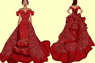 create elegant bridal digital illustrations for weddings and fashion designers