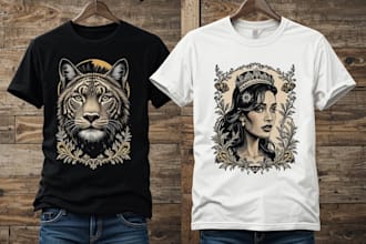 create animal linocut tshirt design for brands