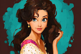 draw a magical fairytale cartoon portrait in a charming