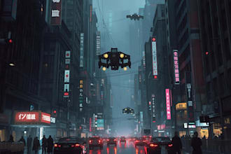 do cyberpunk scifi futuristic city no ai use