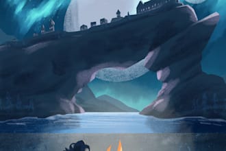 draw a simple fantasy scenery