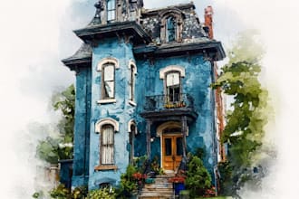 do an watercolor house portrait