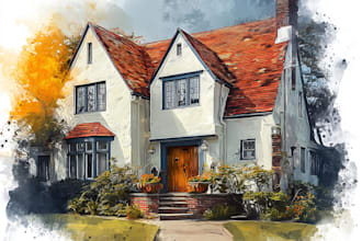 paint a watercolor house portrait or city space illustration