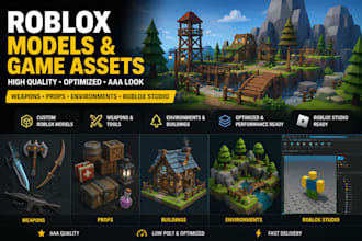 build roblox models, game assets,weapons, and roblox studio environments and map