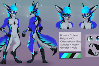 create custom furry reference sheet fursona design anthro art for fursuit
