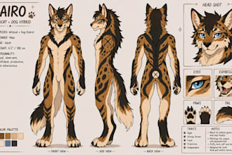 create custom furry reference sheet fursona design anthro art for fursuit