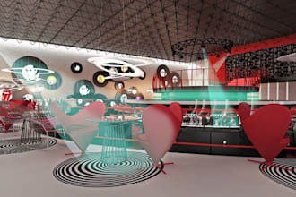 design interior nightclub, lounge area,underground club,neon lighting,bar render