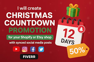 create shopify etsy shop christmas countdown promotion social media synced