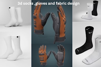 design realistic 3d textile mockups for socks, gloves, caps and fabric products