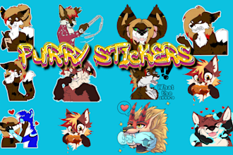 draw furry stickers, furry headshots, badges, icon, nsfw furry, discord pfp