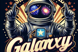 design high quality galaxy astronaut mascot logo with t shirt design