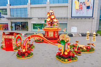 3d mall christmas decor,new year holiday setup,retail exterior design,cgi render