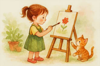 whimsical watercolor children storybook illustration
