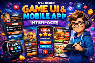 design or redesign  UI ux hud menus mobile game interfaces UI UX website apps