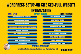install setup and optimize wordpress with on site SEO for google ranking