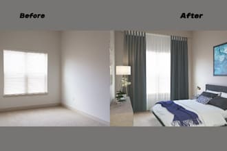 do empty room to staged room 3d virtual staging real estate photo editing render