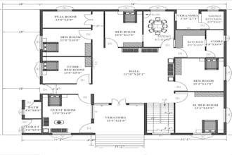 draw professional 2d floor plan architectural floor plan with furniture